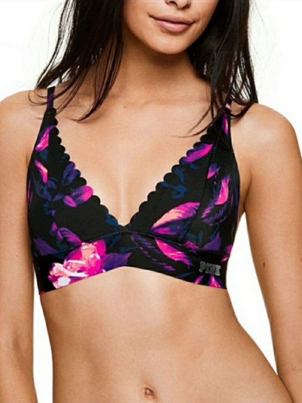 Victoria's Secret PINK Black Bralette with Pink & Purple Floral Print